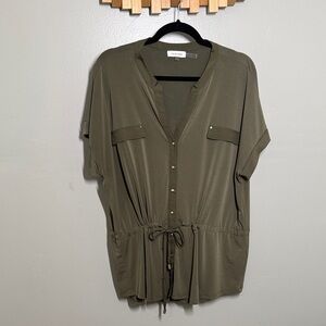 Calvin Klein Olive Button-Front Blouse